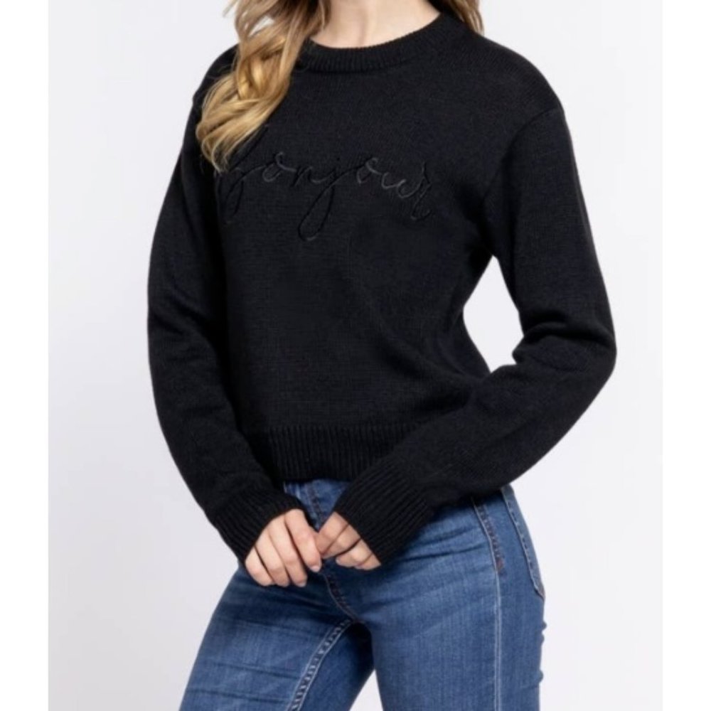 Active Basic USA " Bonjour " Print Knit Sweater Black ( S )